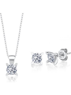 Mia Vento 1.50 Karat Effective Diamond Markiz Esinti Ikili Tektaş Gümüş Set