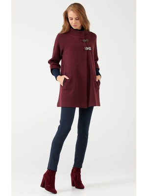 Sementa Agraflı Yaka ve Kol Detaylı Kadın Ceket - Bordo