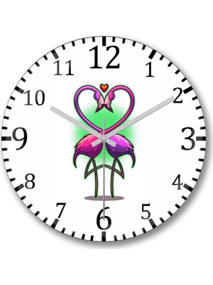 Baskı Dükkanı Aşk Kuşları Flamingo 2 Duvar Saati Bombeli Gercek Cam