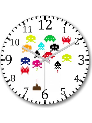 Baskı Dükkanı Atari-Galaxia Duvar Saati Bombeli Gercek Cam