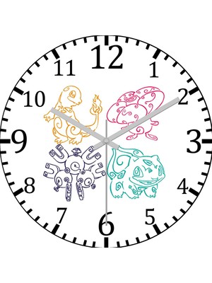 Baskı Dükkanı Balbazar Pokemon Go Pikachu Duvar Saati Bombeli Gercek Cam