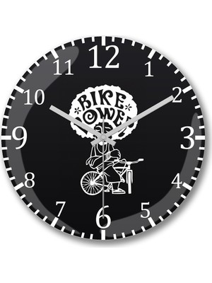 Baskı Dükkanı Bike Power Branco Duvar Saati Bombeli Gercek Cam
