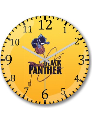 Baskı Dükkanı Black Pantera1 Duvar Saati Bombeli Gercek Cam