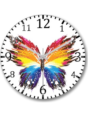 Baskı Dükkanı Butterfly Renkli Soyut Kelebek Duvar Saati Bombeli Gercek Cam