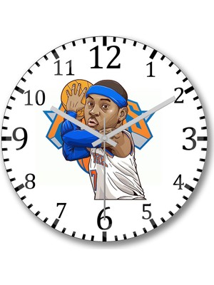 Baskı Dükkanı Carmelo Anthony New York Knicks Duvar Saati Bombeli Gercek Cam