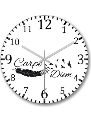 Baskı Dükkanı Carpe Diem Duvar Saati Bombeli Gercek Cam