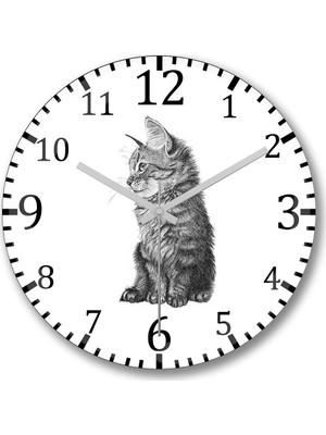 Baskı Dükkanı Cat Kedi Duvar Saati Bombeli Gercek Cam