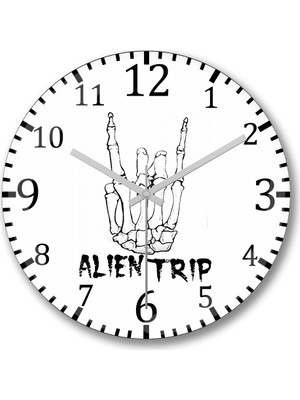 Baskı Dükkanı Caveira Alien Trip Duvar Saati Bombeli Gercek Cam