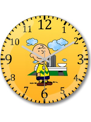 Baskı Dükkanı Charlie Brown Duvar Saati Bombeli Gercek Cam