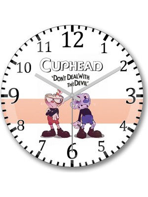 Baskı Dükkanı Cuphead Duvar Saati Bombeli Gercek Cam