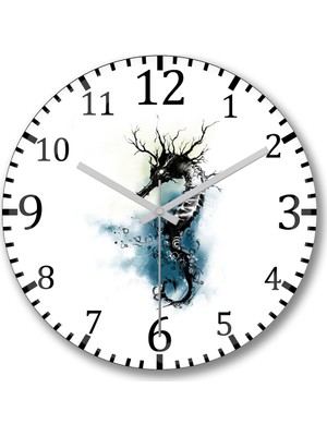Baskı Dükkanı Deniz Atı Komplike Model Duvar Saati Bombeli Gercek Cam