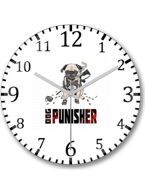 Baskı Dükkanı Dog Punisher Köpek Duvar Saati Bombeli Gercek Cam