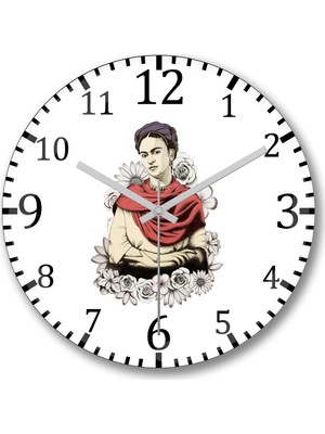 Baskı Dükkanı Frida Kahlo 8 Duvar Saati Bombeli Gercek Cam