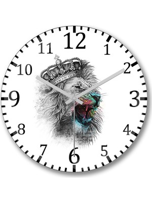 Baskı Dükkanı Kral Aslan Kaplan Duvar Saati Bombeli Gercek Cam