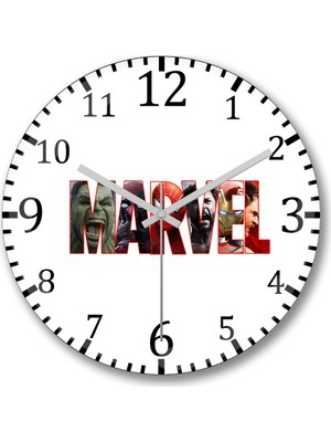 Baskı Dükkanı Marvel Duvar Saati Bombeli Gercek Cam