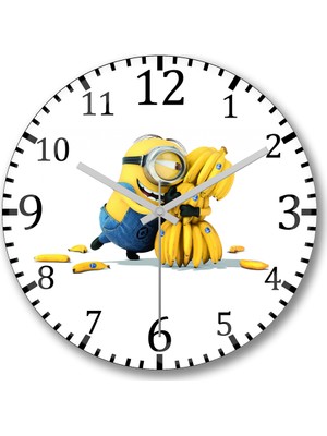 Baskı Dükkanı Minions Duvar Saati Bombeli Gercek Cam