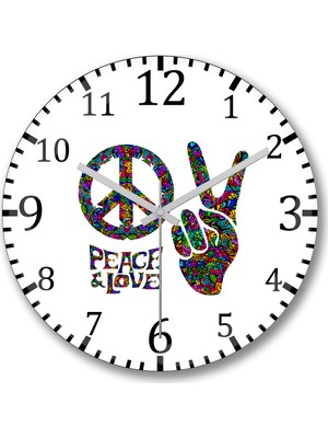 Baskı Dükkanı Peace Love & Yoga Duvar Saati Bombeli Gercek Cam