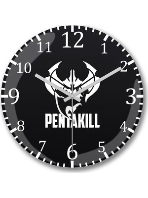 Baskı Dükkanı Pentakill Duvar Saati Bombeli Gercek Cam