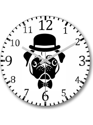 Baskı Dükkanı Pug Köpek 07 Duvar Saati Bombeli Gercek Cam