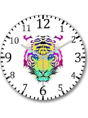 Baskı Dükkanı Renkli Kaplan Aslan1 Duvar Saati Bombeli Gercek Cam
