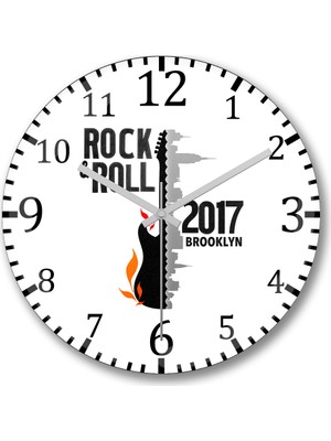 Baskı Dükkanı Rock n' Roll Duvar Saati Bombeli Gercek Cam
