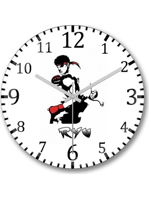 Baskı Dükkanı Ryu Street Fighter1 Duvar Saati Bombeli Gercek Cam