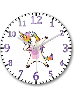 Baskı Dükkanı Unicorn Duvar Saati Bombeli Gercek Cam