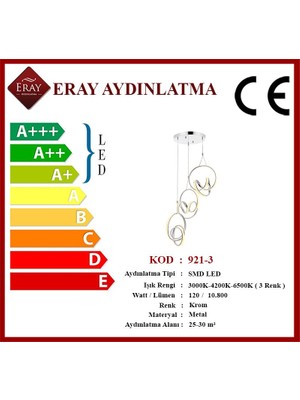 Eray Aydınlatma 921-3 Krom 3 Lü LED Avize