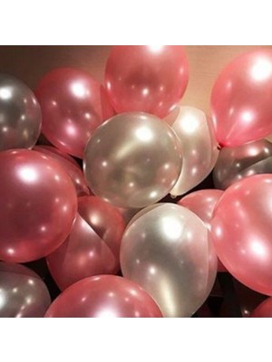 Balon Evi 25 Adet Metalik Sedefli (Şeker Pembe-Gümüş Gri) Karışık Balon
