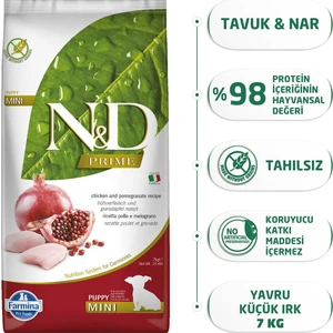 N-D Tahılsız Tavuklu Ve Narlı Small & Medium Puppy Yavru Köpek Maması 7 Kg