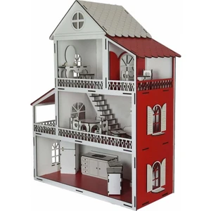 Woody Life Ahşap Oyuncak Ev Portatif Bebek Evi - Lol Bebek Uyumlu Kırmızı