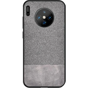 Huawei Mate 30 Pro Fabrik Serisi Kumaş/Deri Desen Kılıf Gri