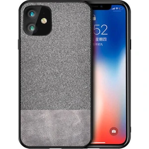 iPhone 11 Fabrik Serisi Kumaş/Deri Desen Kılıf Gri