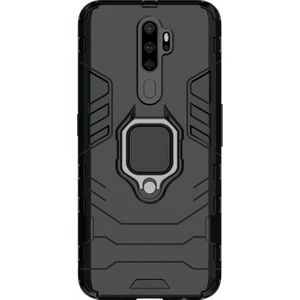 Oppo A5 2020 - A9 2020 Batman Serisi Yüzük Standlı Armor Kılıf Siyah