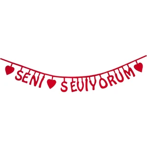 Dünya Hediye Kırmızı Seni Seviyorum Keçe Yazı 85x12cm