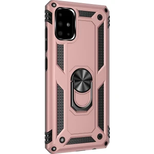 Samsung Galaxy A71 Kılıf Military Ring Holder Rose Gold