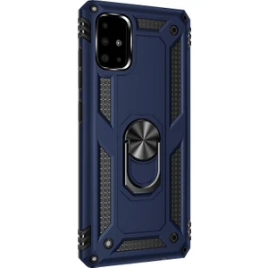 Samsung Galaxy A51 Kılıf Military Ring Holder Lacivert