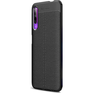 Huawei P Smart Pro Kılıf Deri Dokulu Silikon Siyah