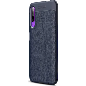 Huawei P Smart Pro Kılıf Deri Dokulu Silikon Lacivert