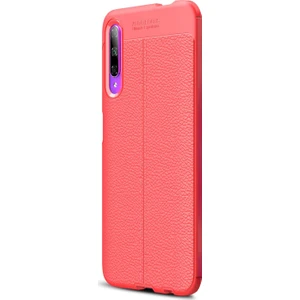 Huawei P Smart Pro Kılıf Deri Dokulu Silikon Kırmızı