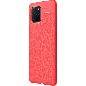 Samsung Galaxy A91  Kılıf Deri Dokulu Silikon Kırmızı