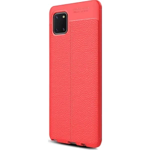 Samsung Galaxy A81  Kılıf Deri Dokulu Silikon Kırmızı