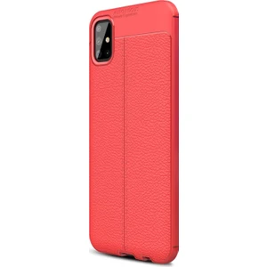 Samsung Galaxy A51 Kılıf Deri Dokulu Silikon Kırmızı