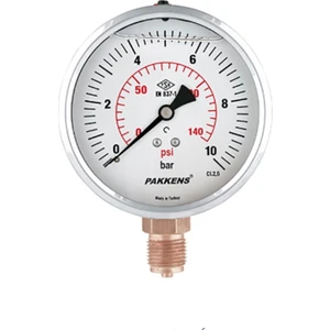 Alt Bağlantılı Gliserinli Paslanmaz Gövdeli Manometre 100 mm 16 Bar