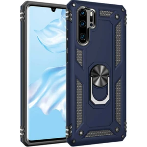 Coverzone Xiaomi Mi Note 10 Pro Kılıf Shockproof Standlı Yüzük Tutuculu Mega Case Lacivert - Vega100 + Nano Glass