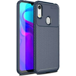 Tekno Grup Huawei Y6s 2019 Kılıf Karbon Desenli Lux Negro Silikon Lacivert + Tam Kaplayan 6D Nano Ekran Koruyucu