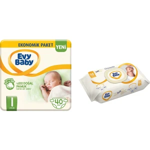Evy Baby Bebek Bezi 1 Beden Yenidoğan Paketi 40'lı + 56'lı Islak Mendil