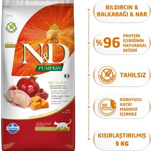 Balkabaklı Bıldırcınlı Narlı Kısır Kedi Maması 5 Kg