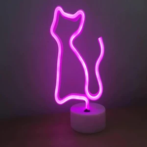Pembe Kedi Neon LED Işıklı Masa Lambası