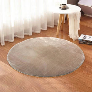 80 x 80-Cm Yuvarlak Düz Renk Peluş Pofuduk Kaymaz Jel Taban Vizon Renk Halı
